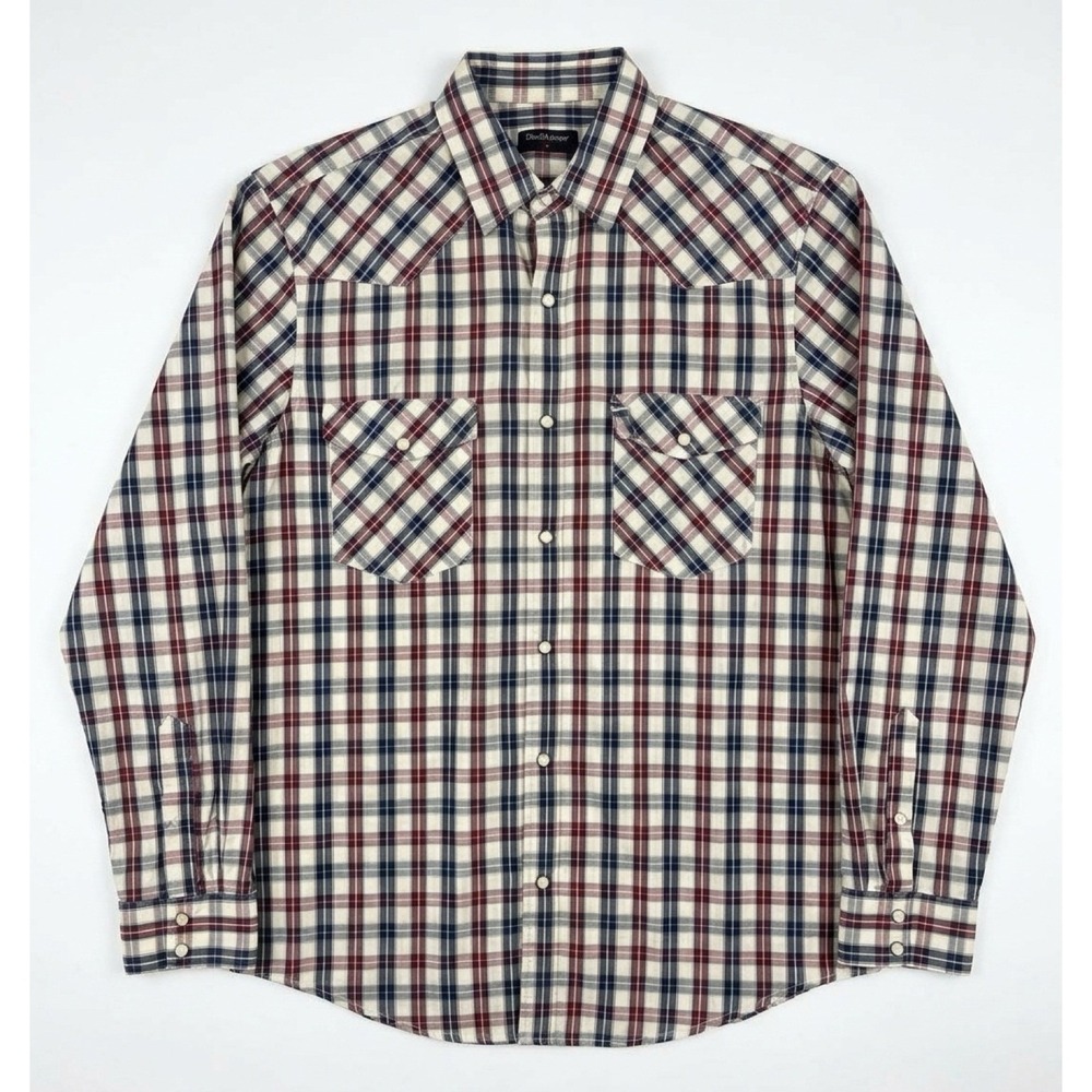 Double Pump Western Shirt Men Medium Multicolor Plaid Pearl Snap Cowboy Casual